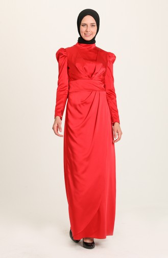 Red Hijab Evening Dress 3415-01