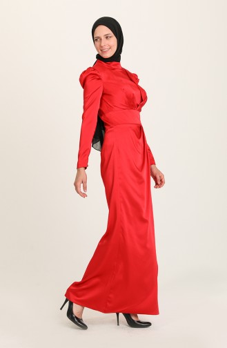 Red Hijab Evening Dress 3415-01