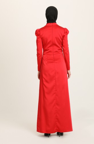 Red Hijab Evening Dress 3415-01