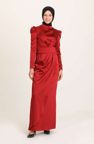 Claret Red Hijab Evening Dress 3415-02