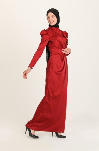 Claret Red Hijab Evening Dress 3415-02