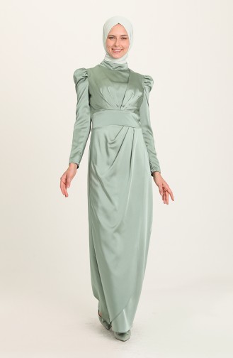 Green Almond Hijab Evening Dress 3415-03