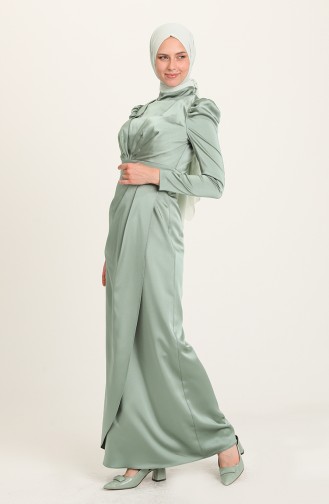 Green Almond Hijab Evening Dress 3415-03