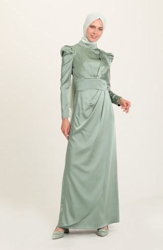 Green Almond Hijab Evening Dress 3415-03