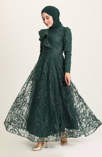 Emerald Green Hijab Evening Dress 3418-01