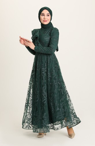 Emerald Green Hijab Evening Dress 3418-01