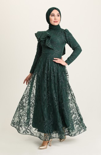 Emerald Green Hijab Evening Dress 3418-01