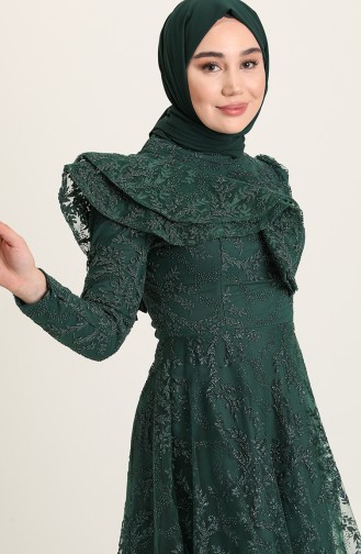 Emerald Green Hijab Evening Dress 3418-01