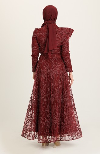 Claret Red Hijab Evening Dress 3418-02