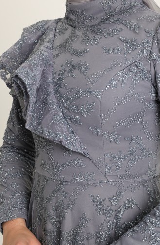 Gray Hijab Evening Dress 3418-03