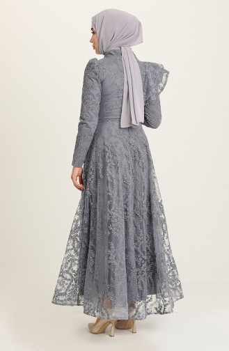 Gray Hijab Evening Dress 3418-03
