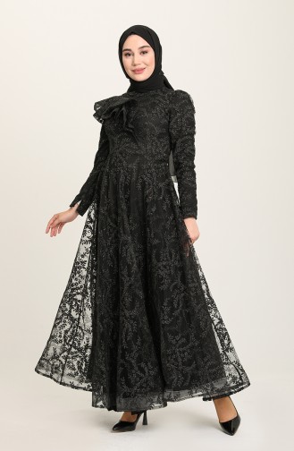 Black Hijab Evening Dress 3418-05