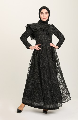 Black Hijab Evening Dress 3418-05