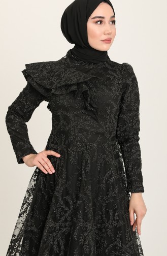Black Hijab Evening Dress 3418-05