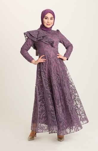 Violet Hijab Evening Dress 3418-06
