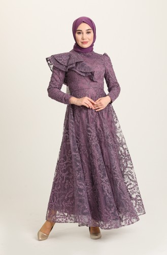 Violet Hijab Evening Dress 3418-06