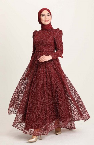 Claret Red Hijab Evening Dress 4933-01