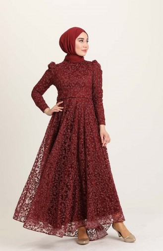 Weinrot Hijab-Abendkleider 4933-01