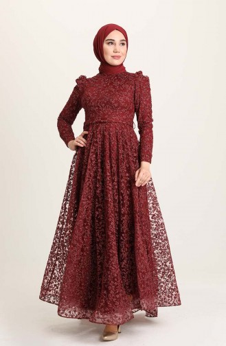 Claret Red Hijab Evening Dress 4933-01