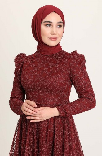 Claret Red Hijab Evening Dress 4933-01