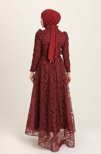 Claret Red Hijab Evening Dress 4933-01