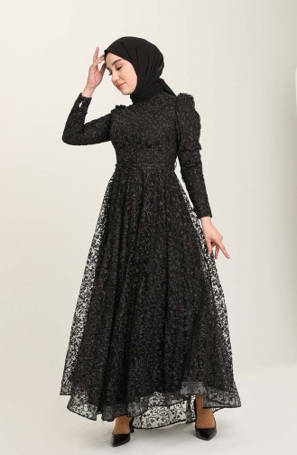 Black Hijab Evening Dress 4933-02