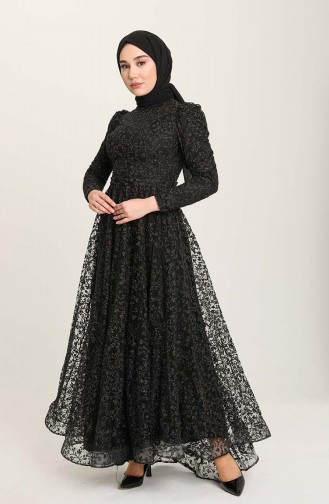 Black Hijab Evening Dress 4933-02