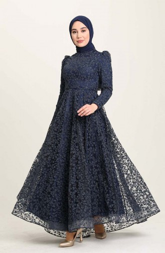 Navy Blue İslamitische Avondjurk 4933-03