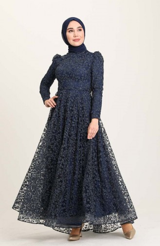 Navy Blue İslamitische Avondjurk 4933-03