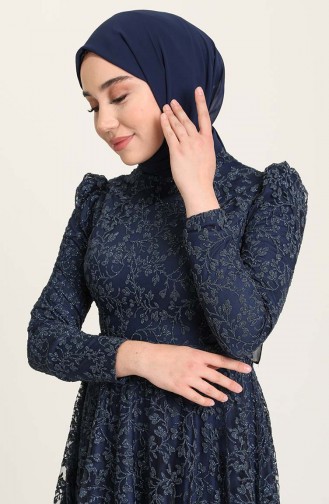 Navy Blue Hijab Evening Dress 4933-03