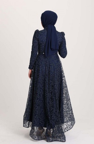 Navy Blue Hijab Evening Dress 4933-03