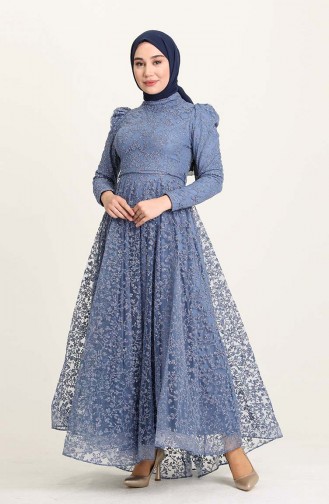 Indigo Hijab Evening Dress 4933-04