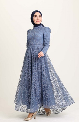 Indigo Hijab Evening Dress 4933-04