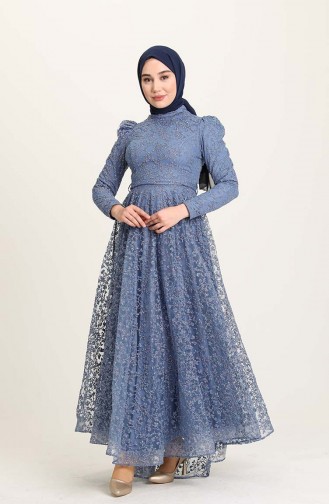 Indigo Hijab Evening Dress 4933-04