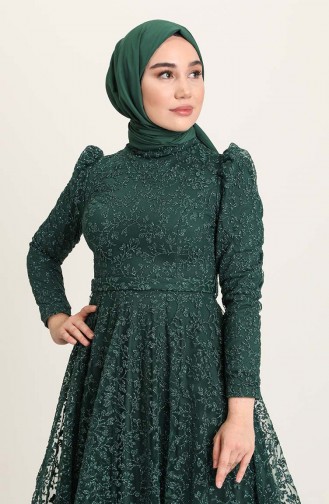 Emerald Green Hijab Evening Dress 4933-05