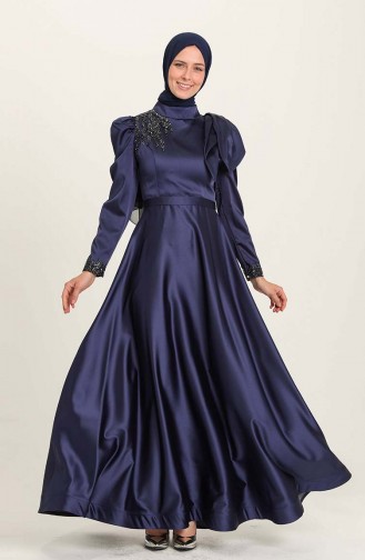 Navy Blue Hijab Evening Dress 4937-05