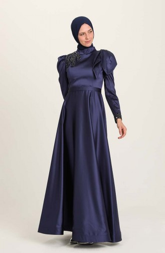 Navy Blue Hijab Evening Dress 4937-05