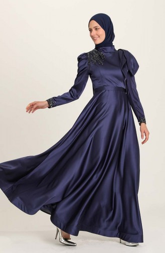 Navy Blue Hijab Evening Dress 4937-05