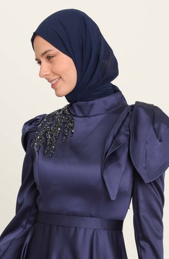 Navy Blue Hijab Evening Dress 4937-05