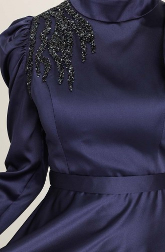 Navy Blue Hijab Evening Dress 4937-05