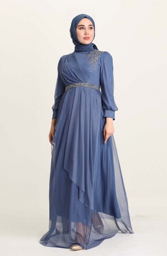 Indigo Hijab Evening Dress 4940-02