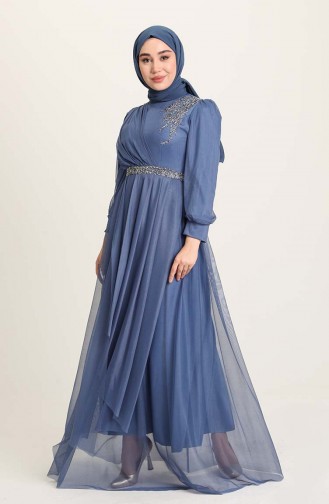 Indigo Hijab Evening Dress 4940-02