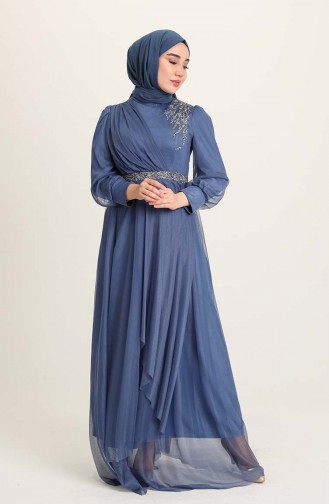 Indigo Hijab Evening Dress 4940-02