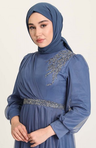 Indigo Hijab Evening Dress 4940-02