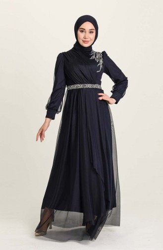 Navy Blue İslamitische Avondjurk 4940-03