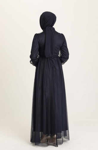 Navy Blue Hijab Evening Dress 4940-03