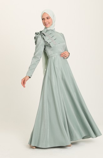 Unreife Mandelgrün Hijab-Abendkleider 4942-01