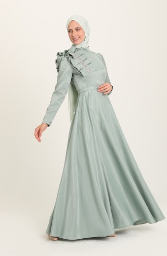 Green Almond Hijab Evening Dress 4942-01