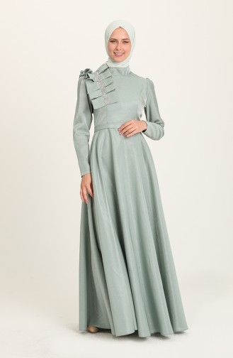 Unreife Mandelgrün Hijab-Abendkleider 4942-01