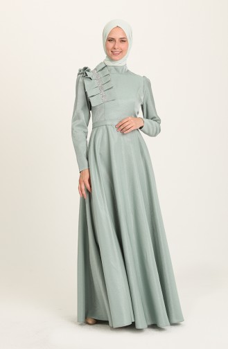 Green Almond Hijab Evening Dress 4942-01